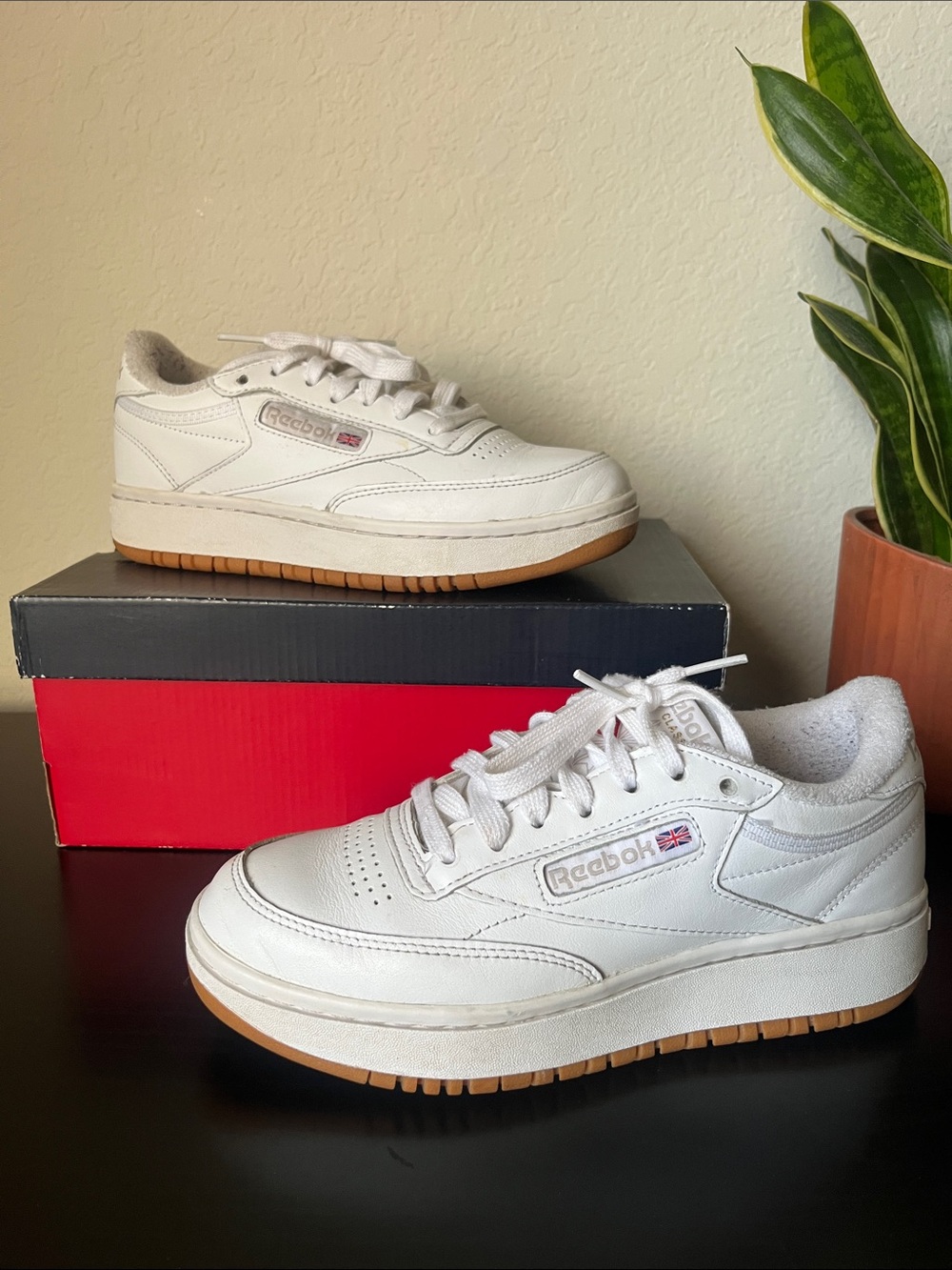 Reebok White Leather Sneakers with Gum Sole